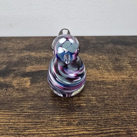 Glass Art Bird Paperweight Purple Blue Gray White Swirl Pattern EUC - Picture 2 of 9